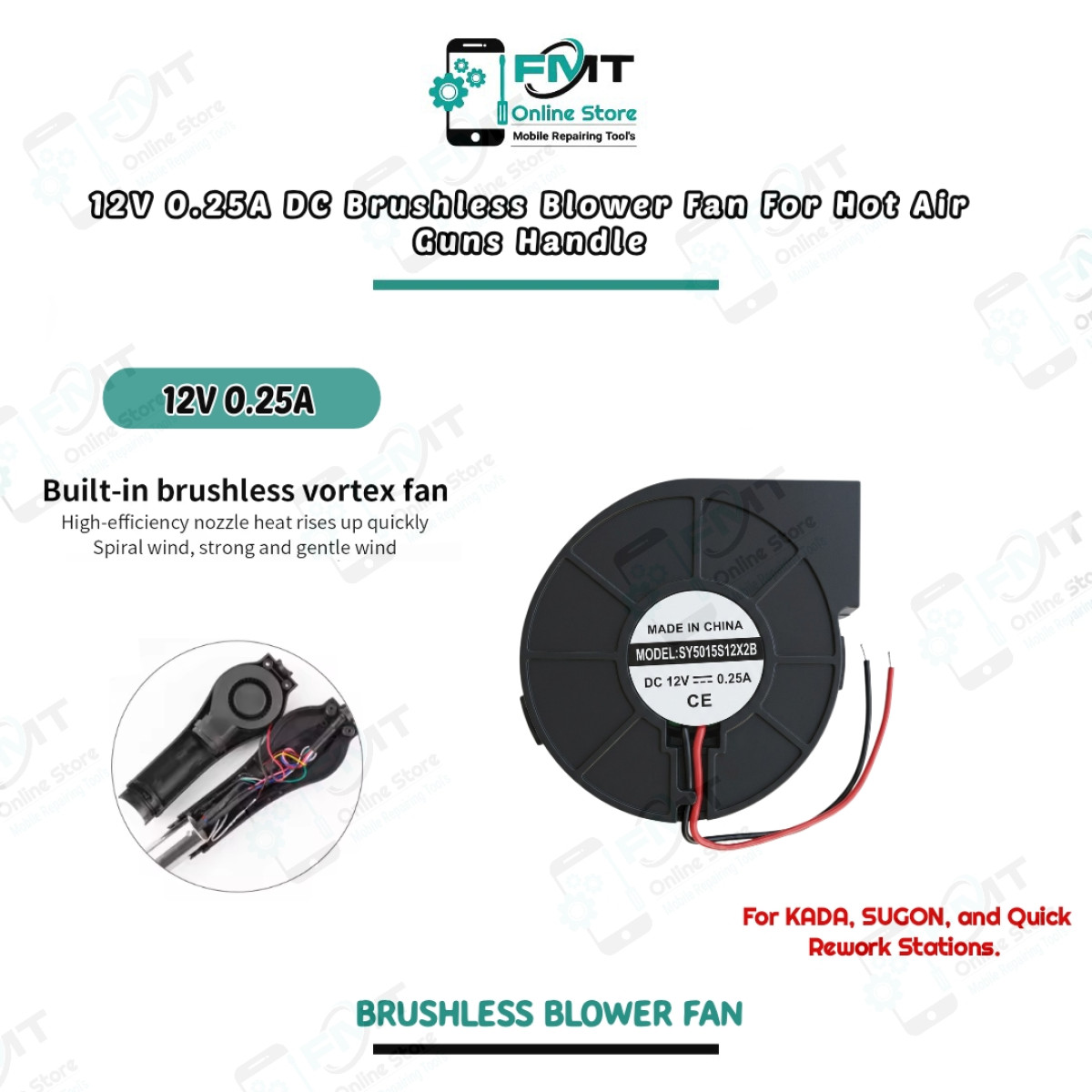 12V 0.25A DC Brushless Blower Fan For Hot Air Guns Handle