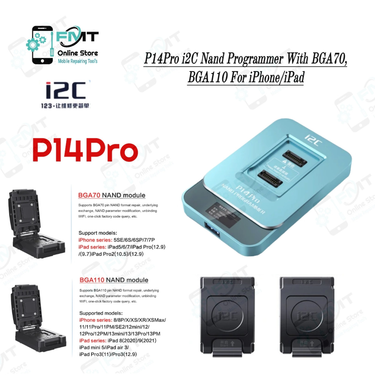 P14Pro i2C Nand Programmer With BGA70 BGA110