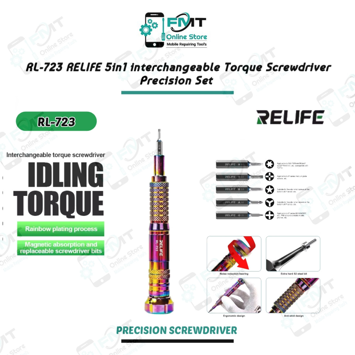 RL-723 RELIFE 5in1 interchangeable Torque Screwdriver Precision Set