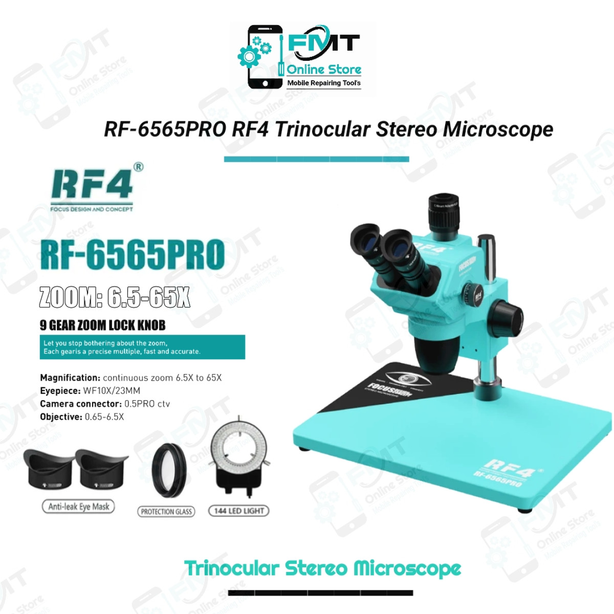 RF-6565PRO RF4 Trinocular Stereo Microscope With B3 Base