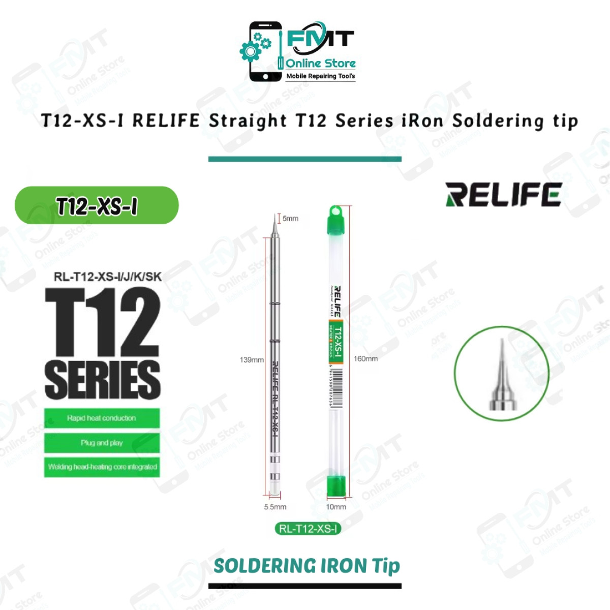 T12-XS-I RELIFE Straight T12 Series Soldering Iron Tips
