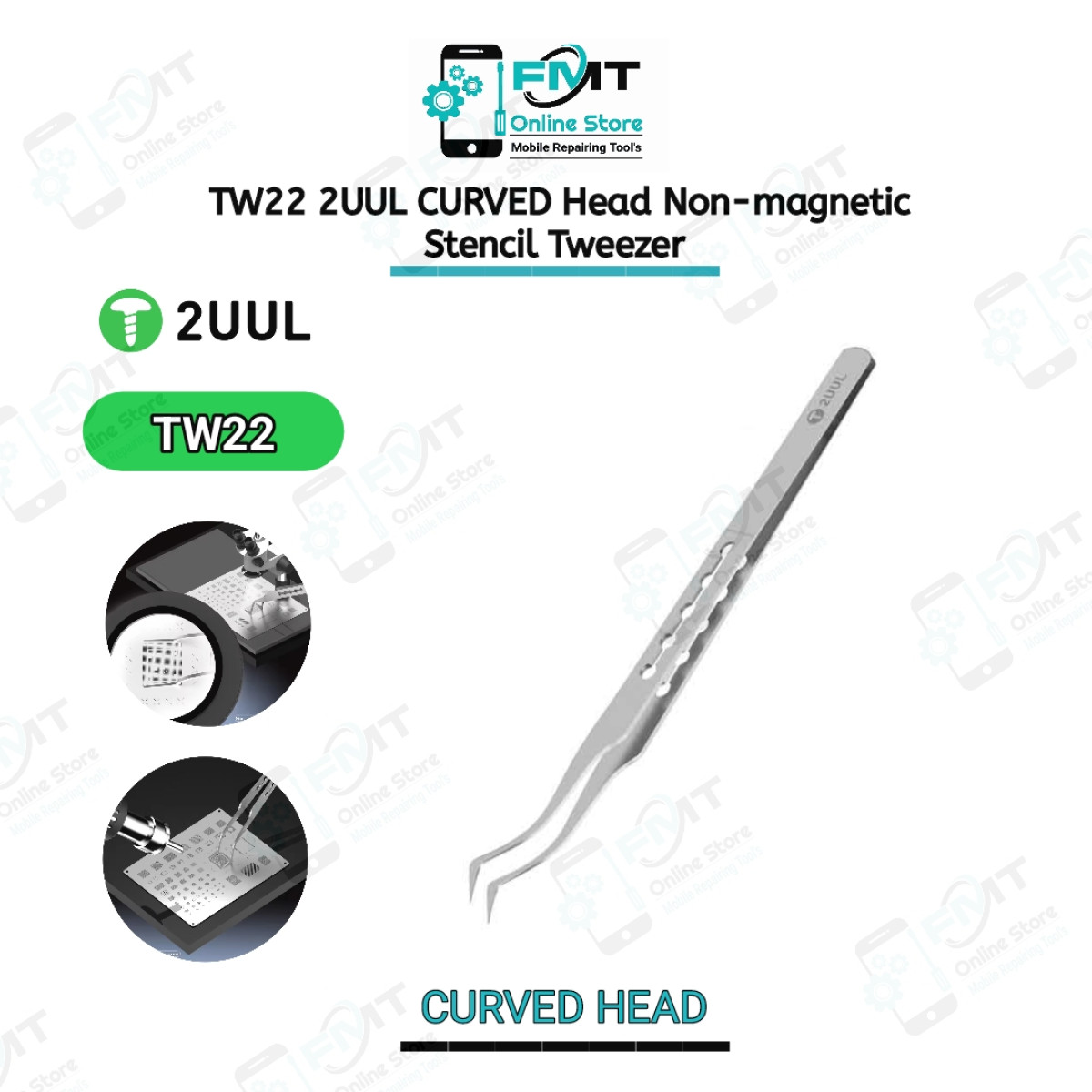TW22 2UUL Curved Haed Non Magnetic Stencil Tweezer