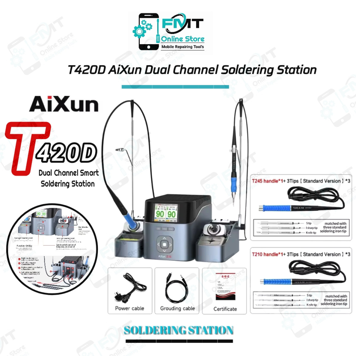 T420D AiXun T210,T245 Dual Channel Intelligent Soldering Station