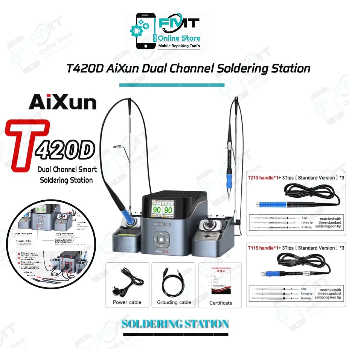 T420D AiXun T115, T210 Dual Channel Intelligent Soldering Station