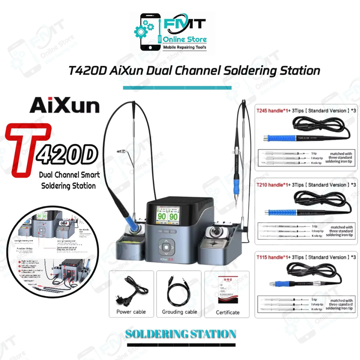 T420D AiXun T115, T210, T245 Dual Channel Intelligent Soldering Station