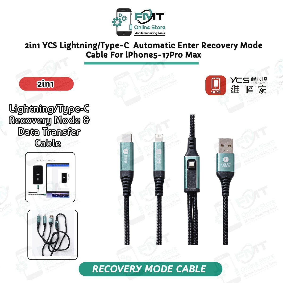 2in1 YCS Lightning/Type-C Automatic Enter Recovery Mode Cable For iPhone5-17Pro Max, and Charging Data Transfer Cable