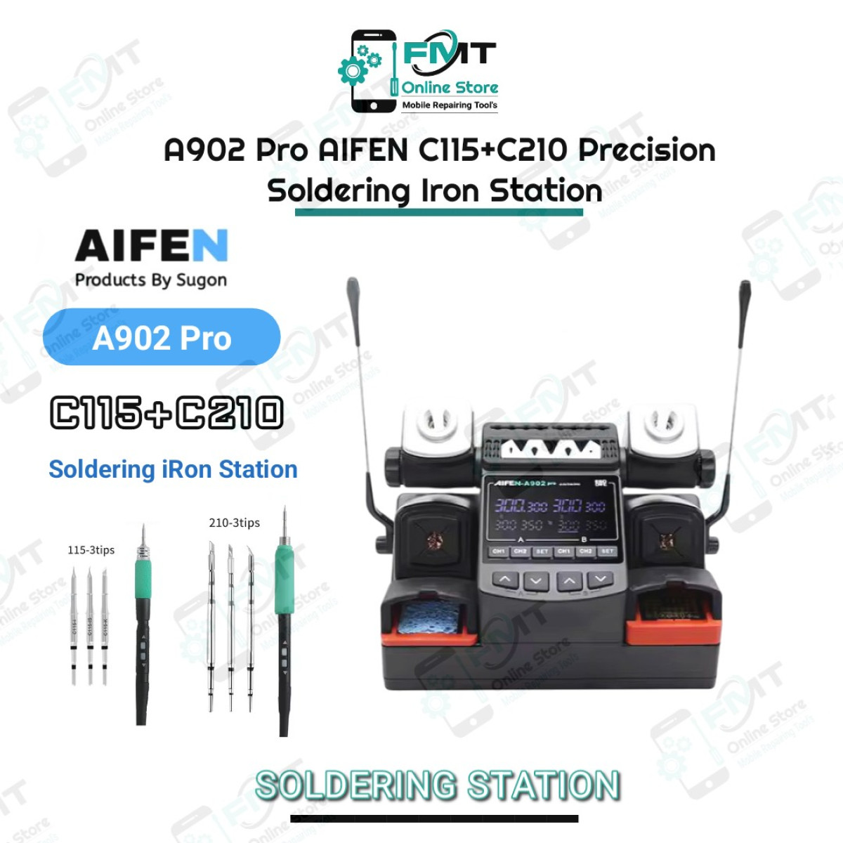 A902 Pro AIFEN Dual Handle C115&C210 With 6 Tips Soldering Station.