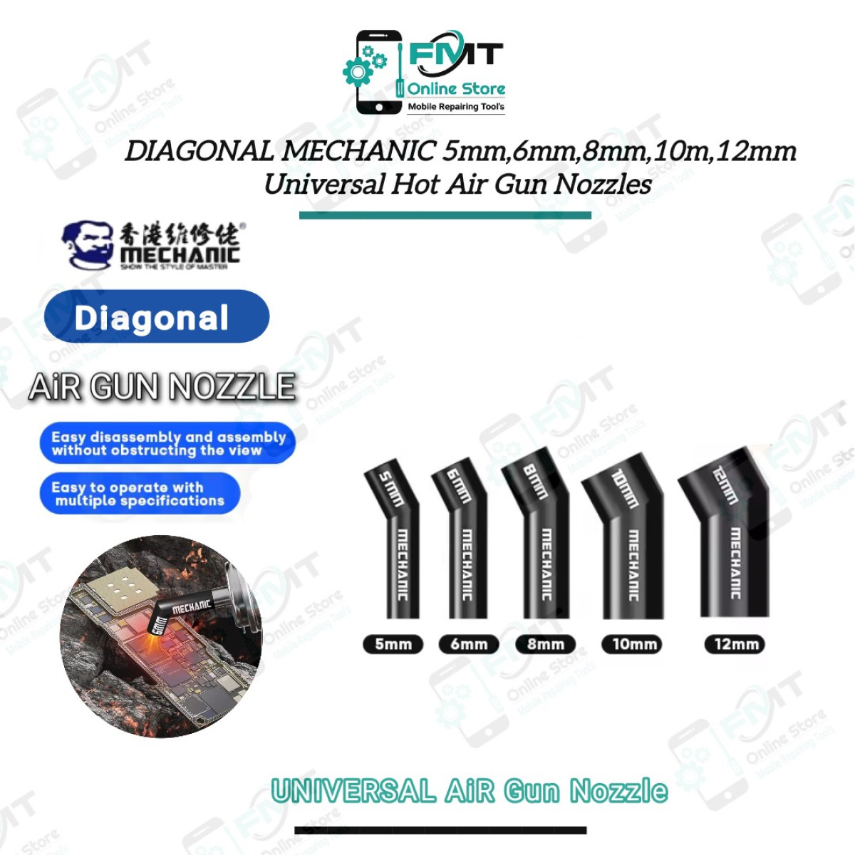 DIAGONAL MECHANIC 5mm,6mm,8mm,10mm,12mm Universal Hot Air Gun Nozzles