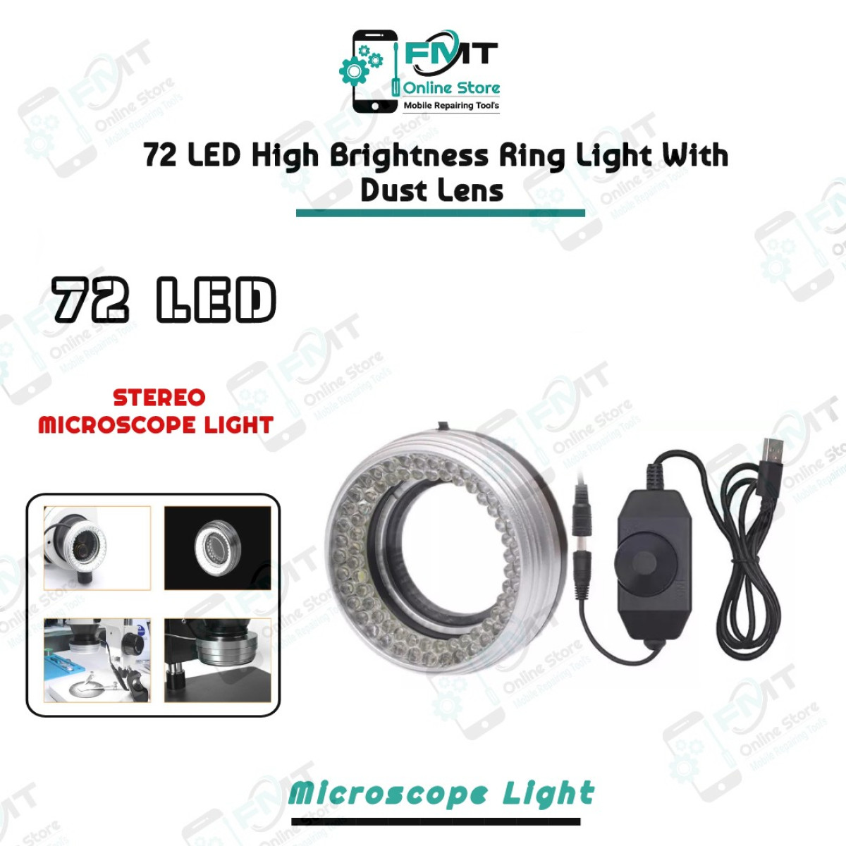 72 LED High Brightness Microscope Metal Ring Light With Dust Lens