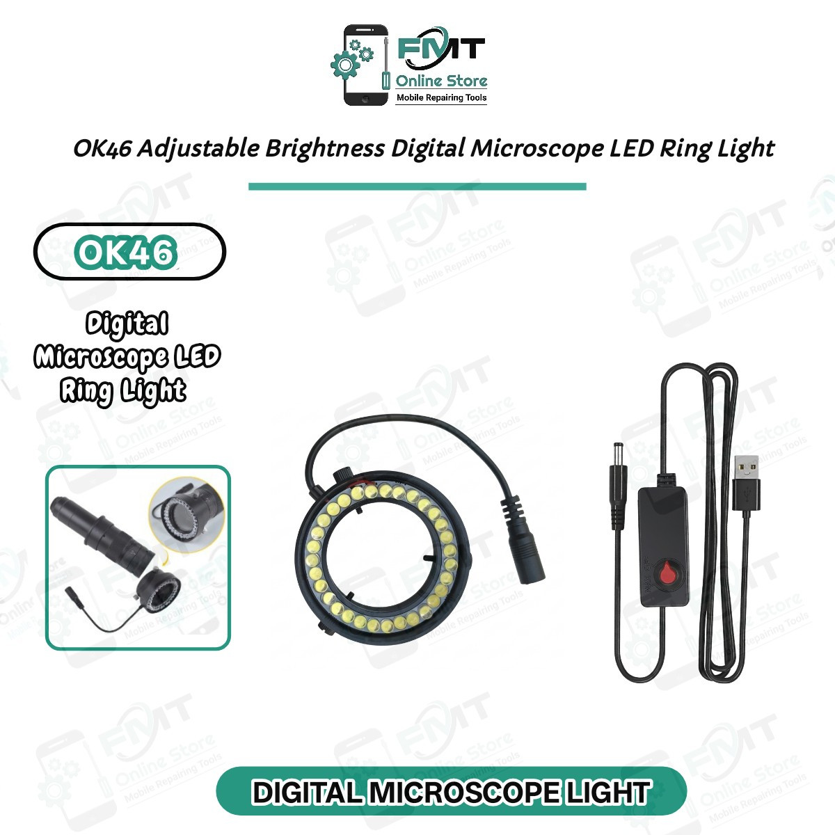 OK46 Adjustable Brightness Digital Microscope LED Ring Light With Power Source