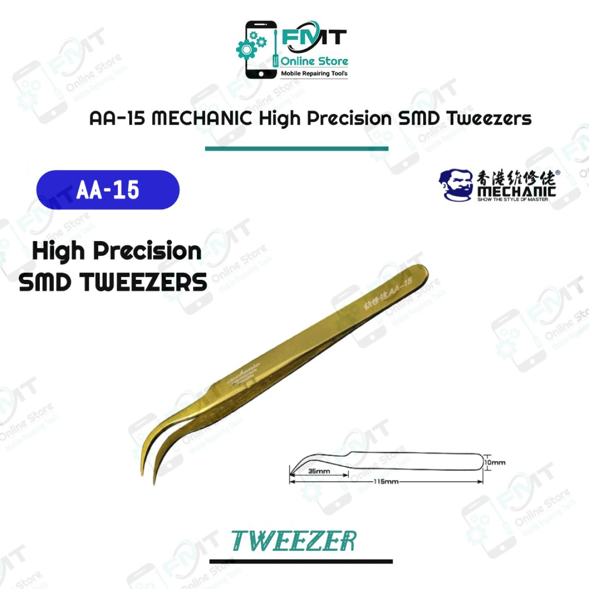 AA-15 MECHANIC High Precision SMD Curved Tweezers