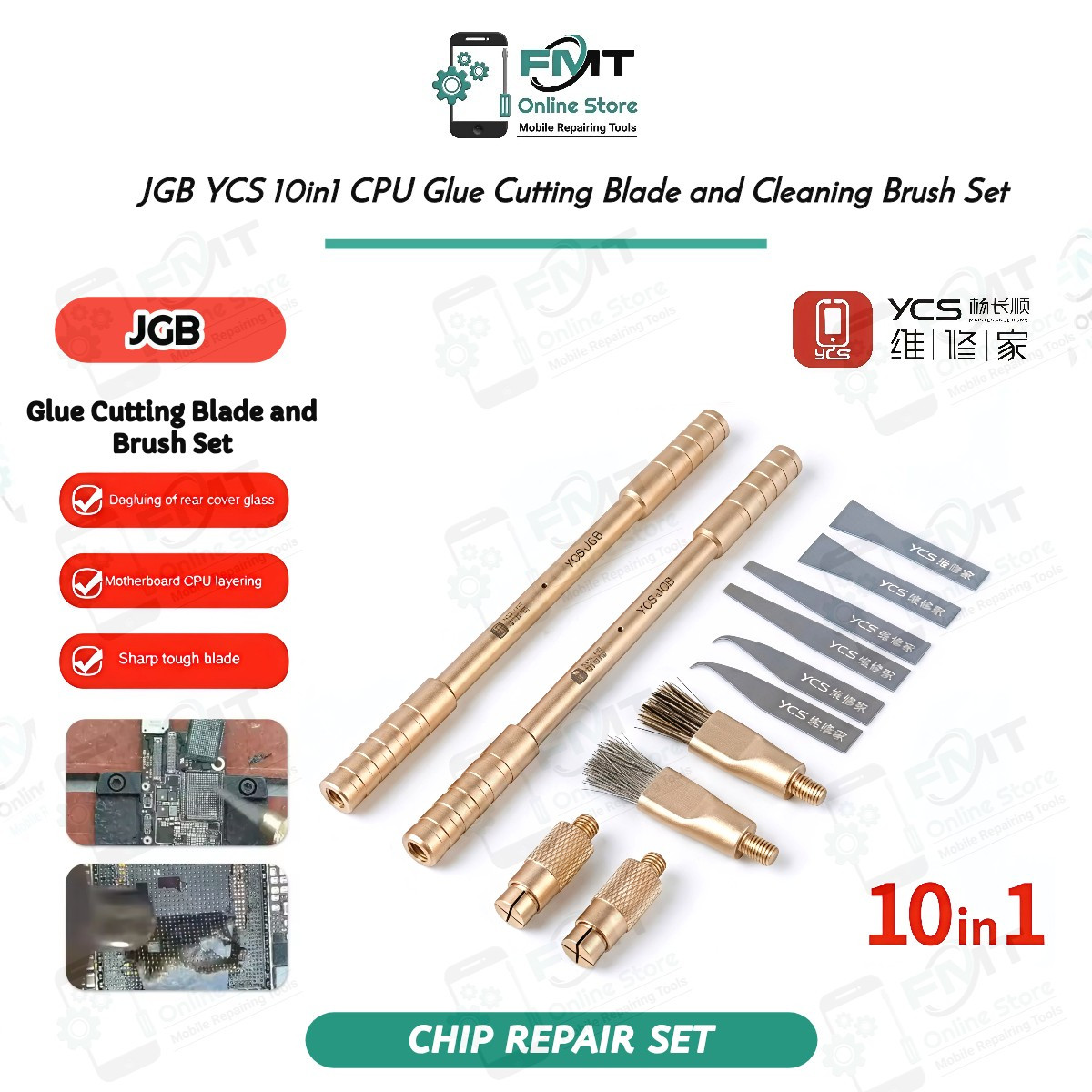 JGB YCS 10in1 CPU Glue Cutting Blade and Cleaning Brush Set