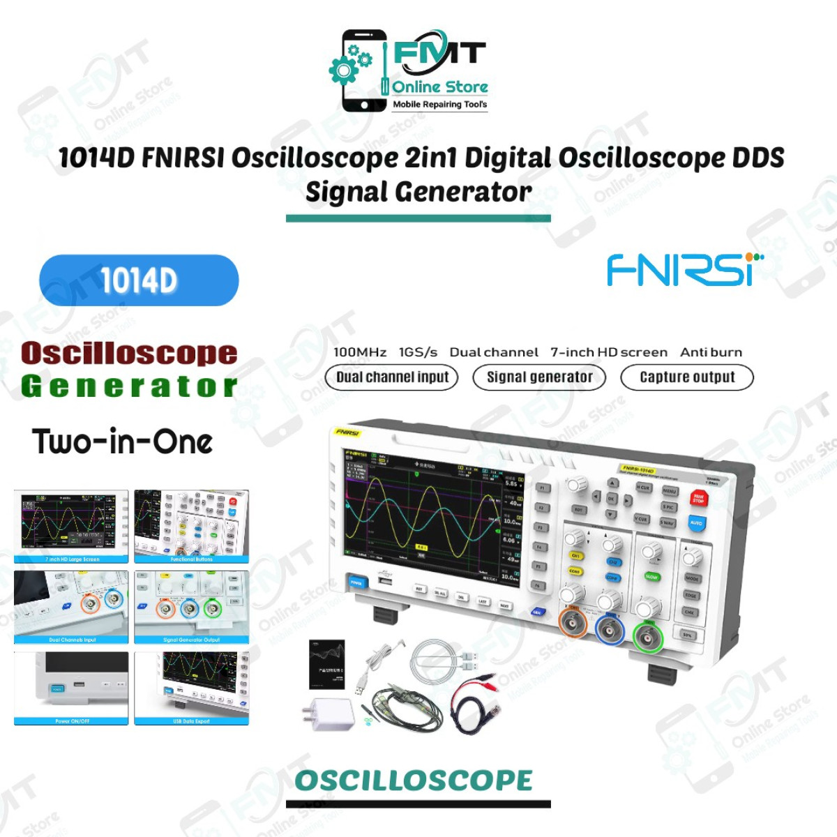 1014D FNIRSI Oscilloscope 2in1 Digital Oscilloscope DDS Signal Generator
