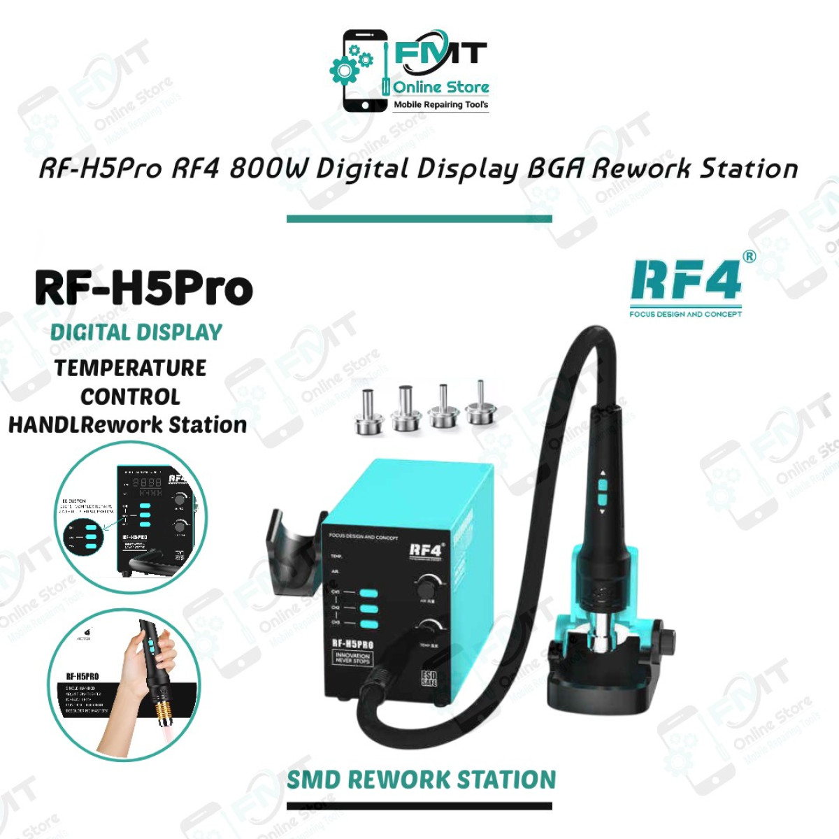 RF-H5PRO RF4 800W Digital Display hot air gun Desoldering Station With Stand
