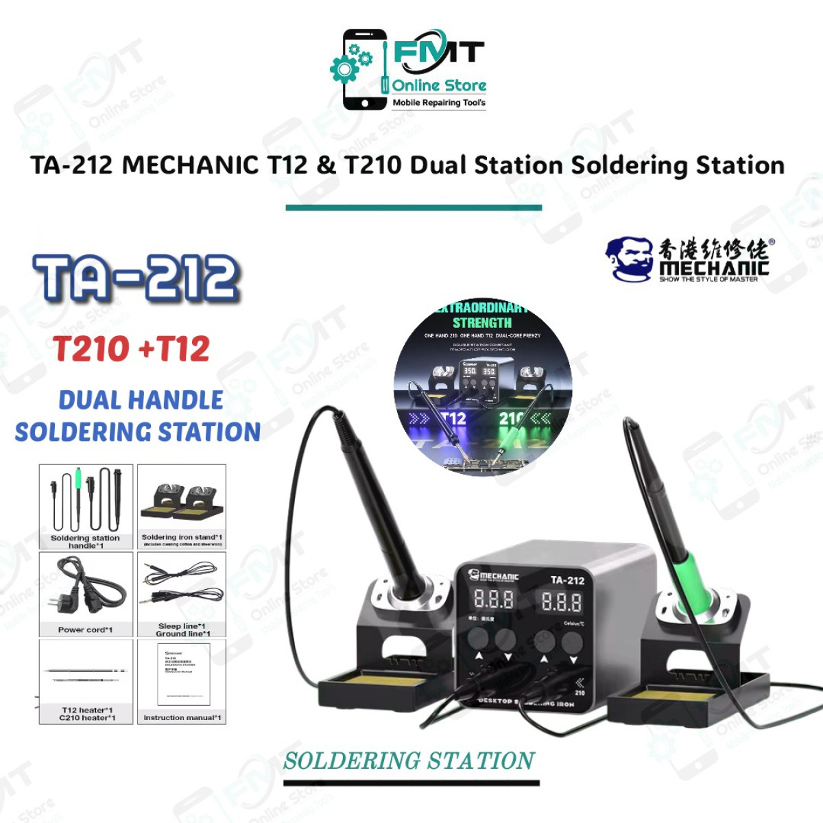 TA-212 MECHANIC T12 & T210 Dual Station Digital Display Constant Temperature Soldering Station