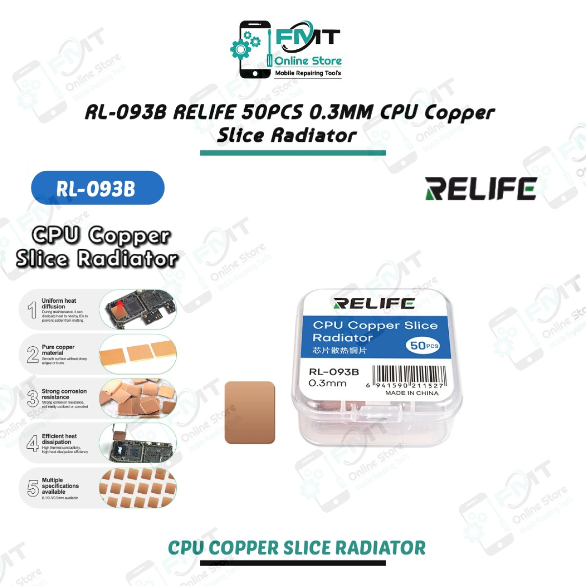 RL-093B RELIFE 50PCS 0.3mm CPU Copper Slice Radiator .