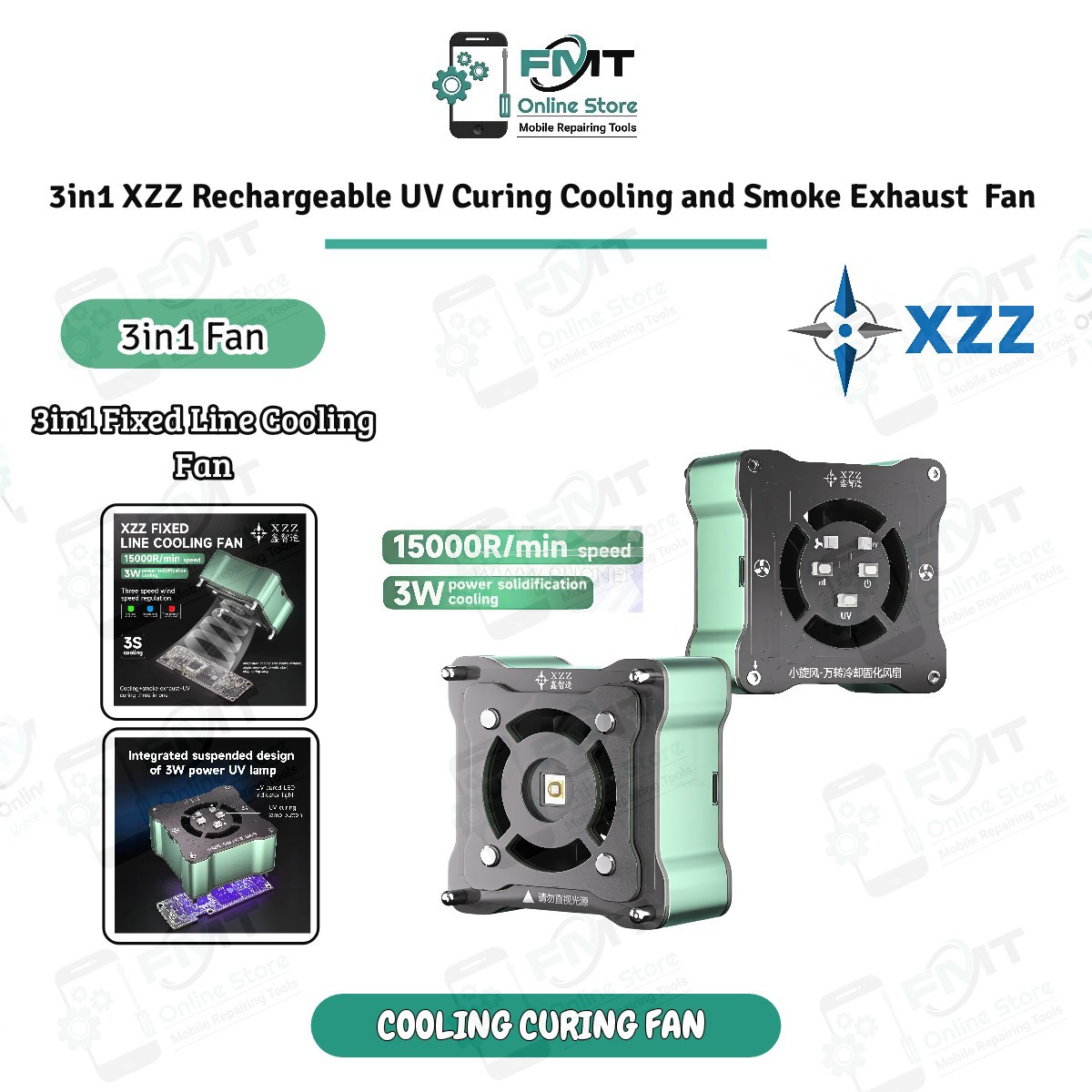 3in1 XZZ Rechargeable UV Curing Cooling and Smoke Exhaust  Fan