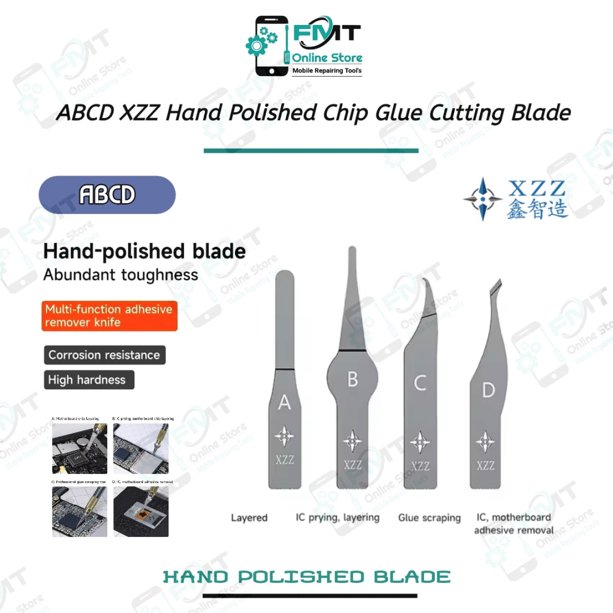 ABCD XZZ Hand Polished iC and Motherboard Degumming Blade Set