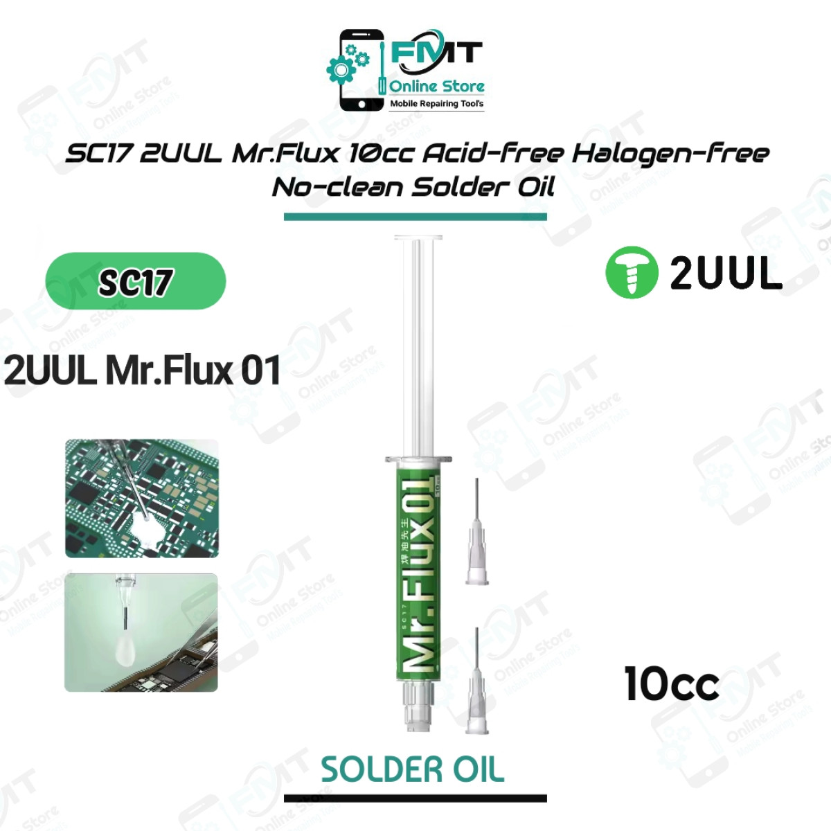 SC17 2UUL Mr.Flux 10cc Acid-free Halogen-free No-clean Solder Oil With 2 Needles