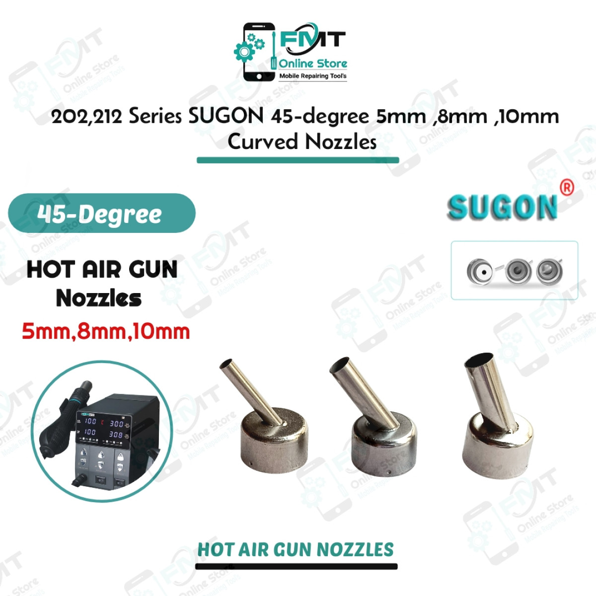 SUGON 202,212 Series 45-degree 5mm,8mm,10mm Curved Nozzles Set