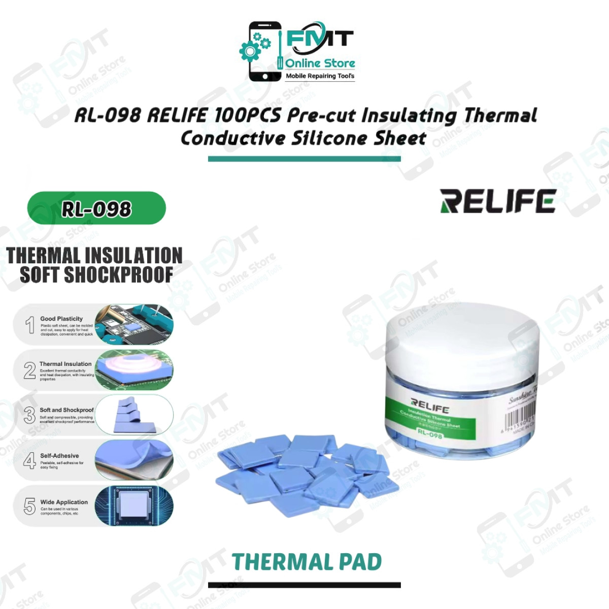 RL-098 RELIFE 100PCS Pre-cut Insulating Thermal Conductive Silicone Sheet