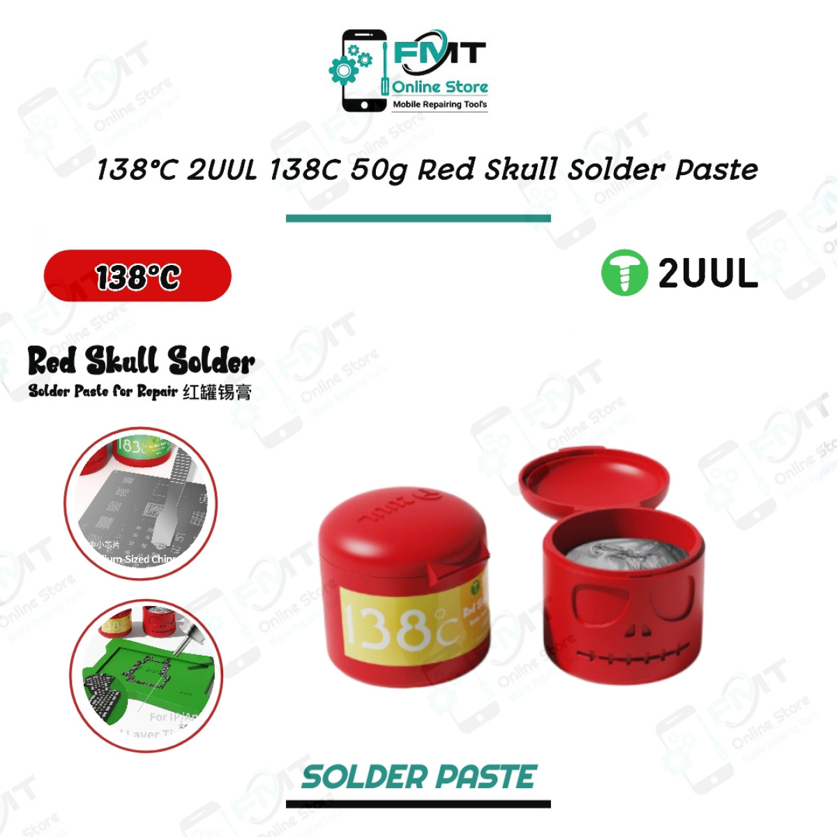 138°C 2UUL 50g Red Skull Solder Paste