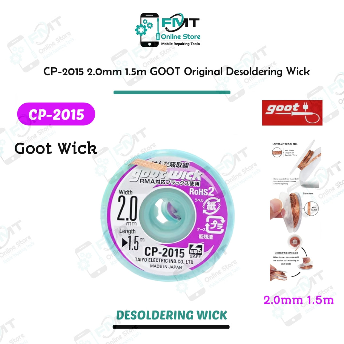 CP-2015 2.0MM 1.5M GOOT Original Desoldering Wick