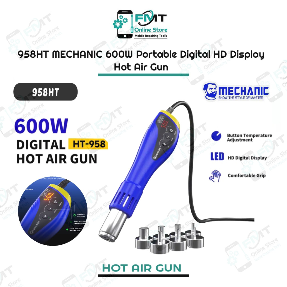 958HT MECHANIC 600W Portable Digital LED Display Hot Air Gun