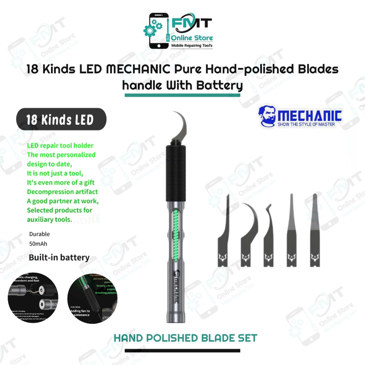 18 Kinds LED MECHANIC Pure Hand-polished Blades handle With Battery