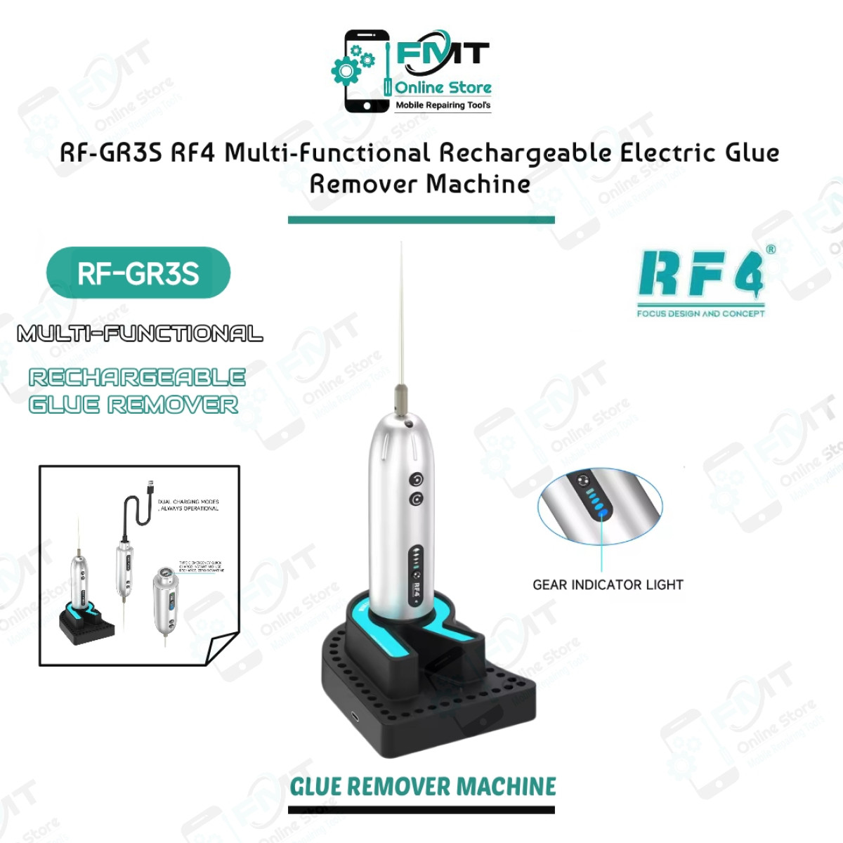 RF-GR3S RF4 Multi-Functional Rechargeable Electric Glue Remover Pen With A Charging Dock.
