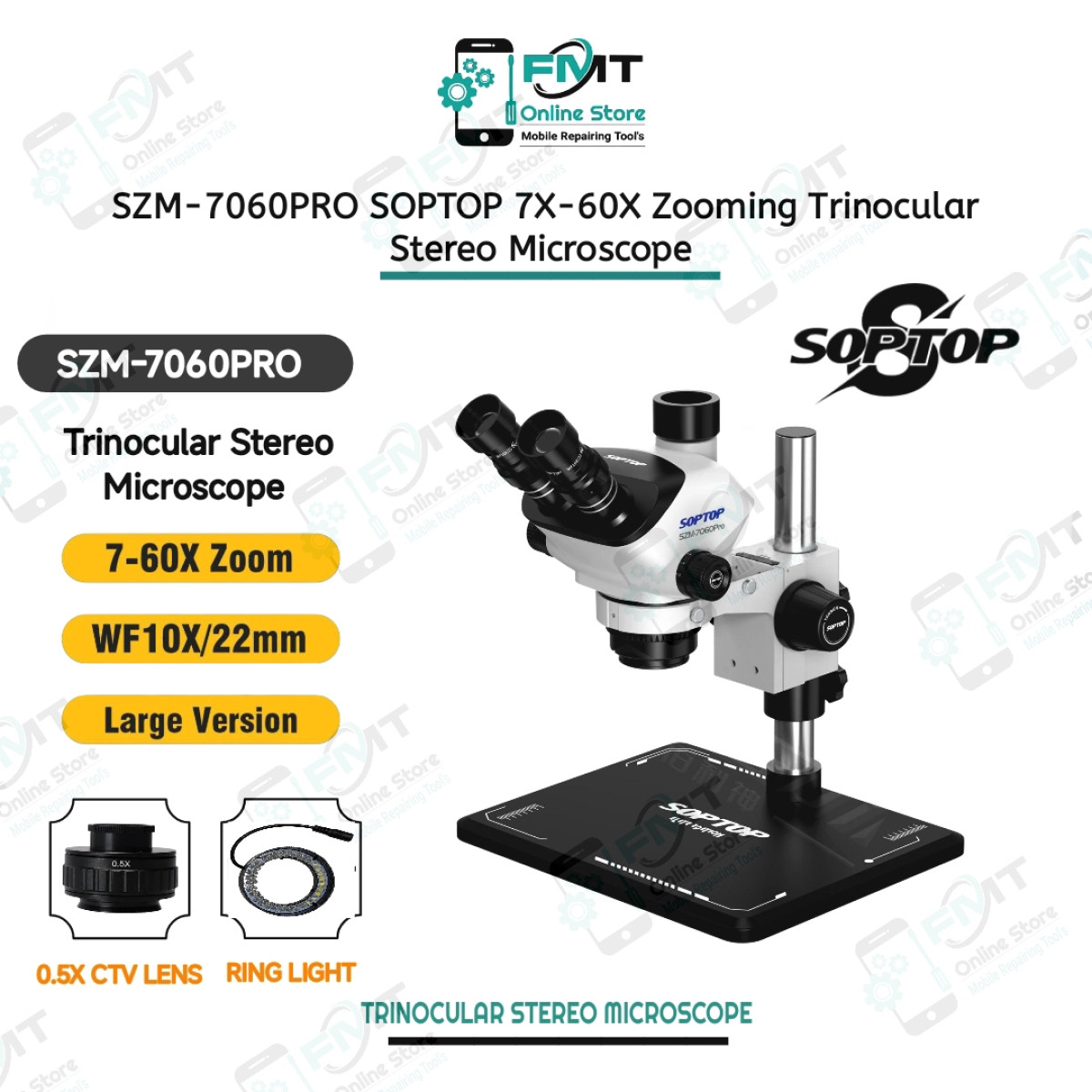 SZM-7060Pro SOPTOP 7-60X Zoom Trinocular Stereo Microscope
