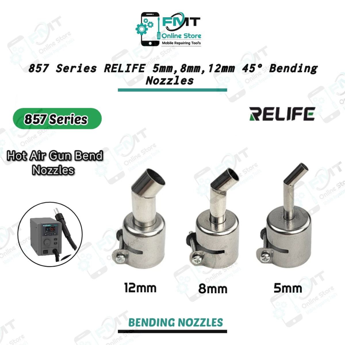857 Series RELIFE 5mm,8mm,12mm 45° Bending Hot Air Gun Nozzles