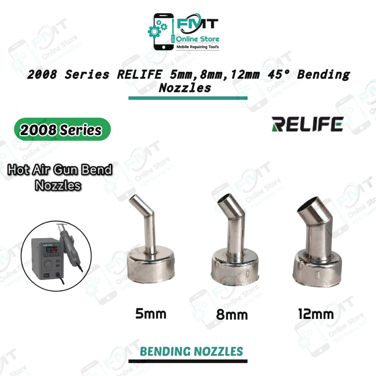 2008 Series RELIFE 5mm,8mm,12mm 45° Bending Hot Air Gun Nozzles