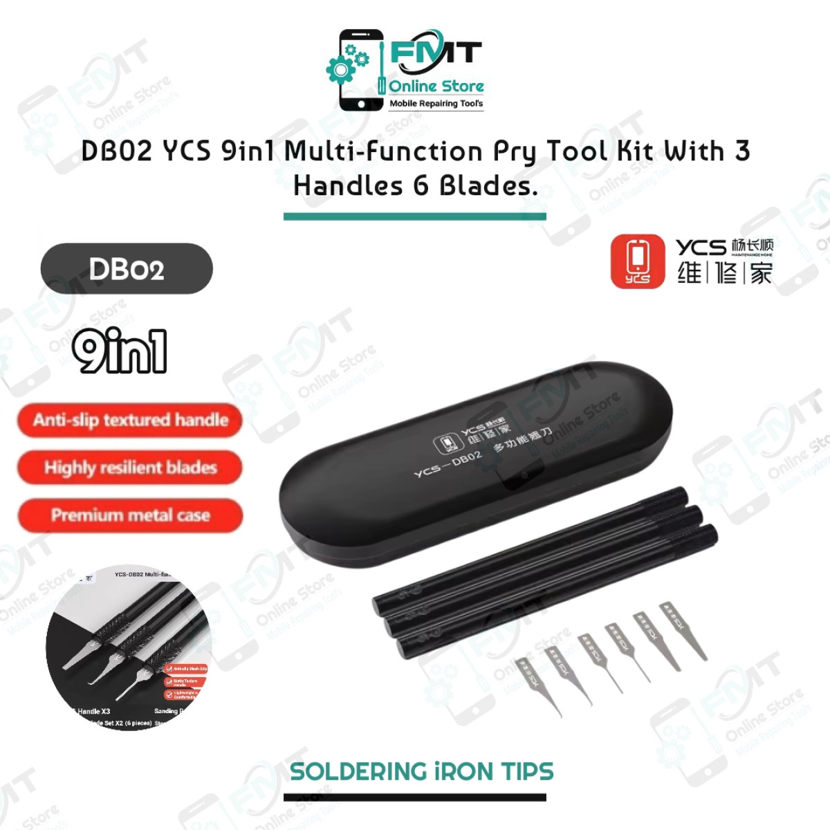 DB02 YCS 9in1 Multi-Function Pry Tool Kit With 3 Handles 6 Blades.