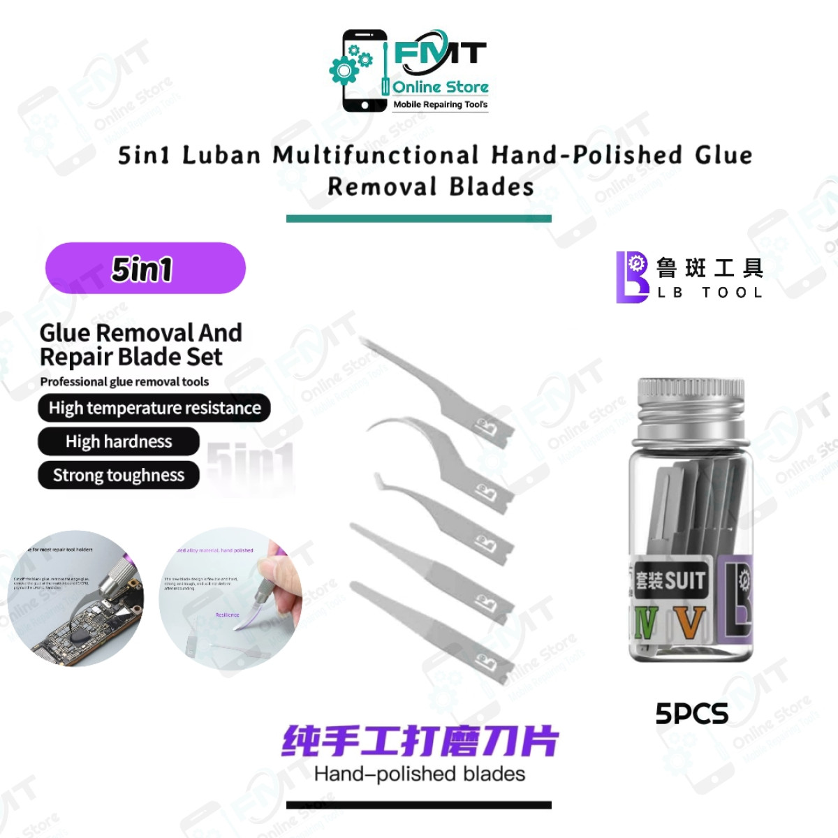 5in1 Luban Multifunctional Hand-Polished Glue Removal Blades