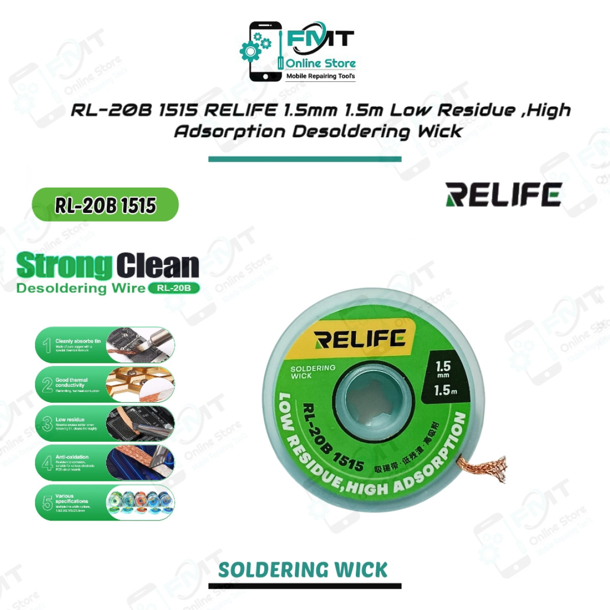 RL-20B 1515 RELIFE 1.5mm 1.5m Low Residue ,High Adsorption Desoldering Wick