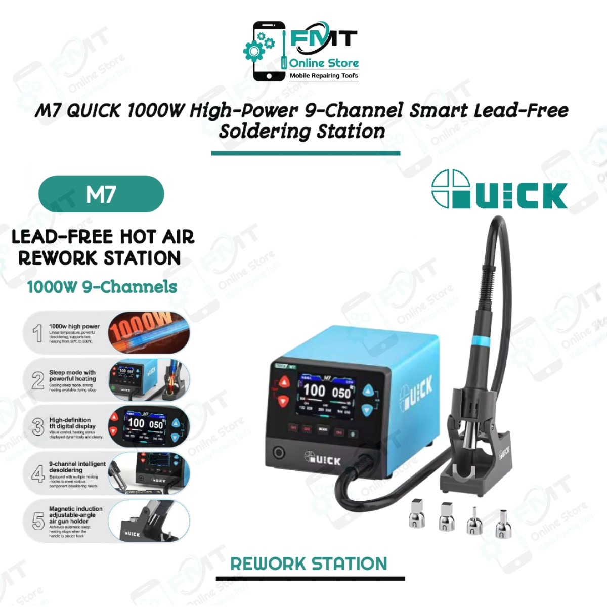 M7 QUICK 1000W High-Power 9-Channel Smart Lead-Free Soldering Station,
