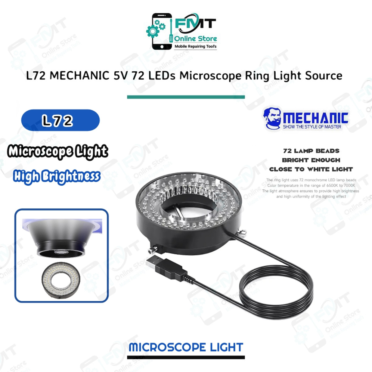 L72 MECHANIC 5V 72 LEDs Microscope Ring Light Source