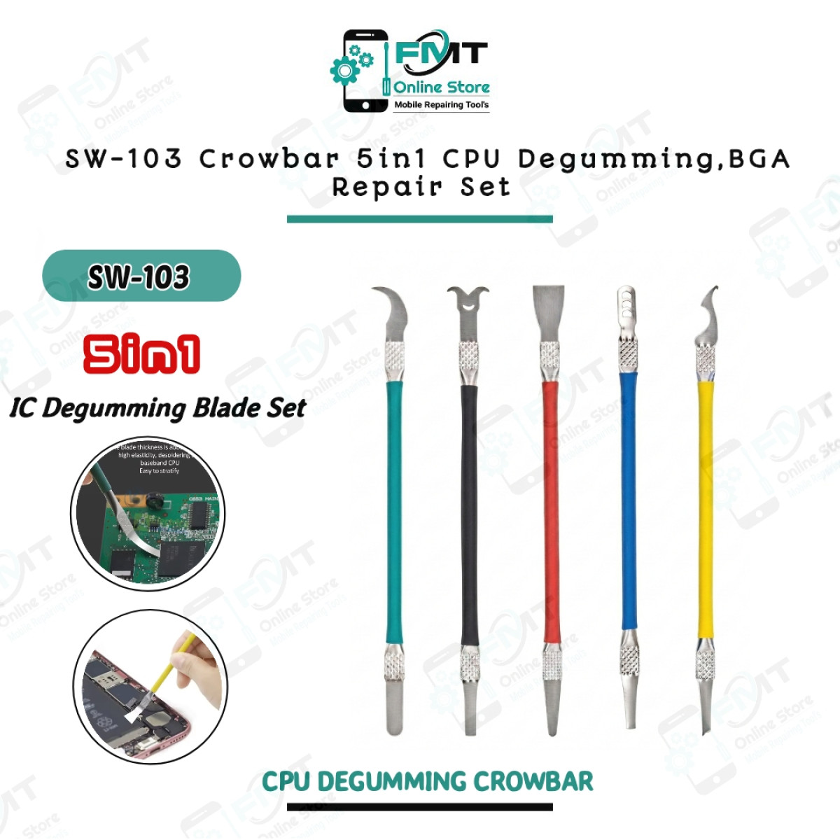 SW-103 Crowbar 5in1 CPU Degumming,BGA Repair Set .