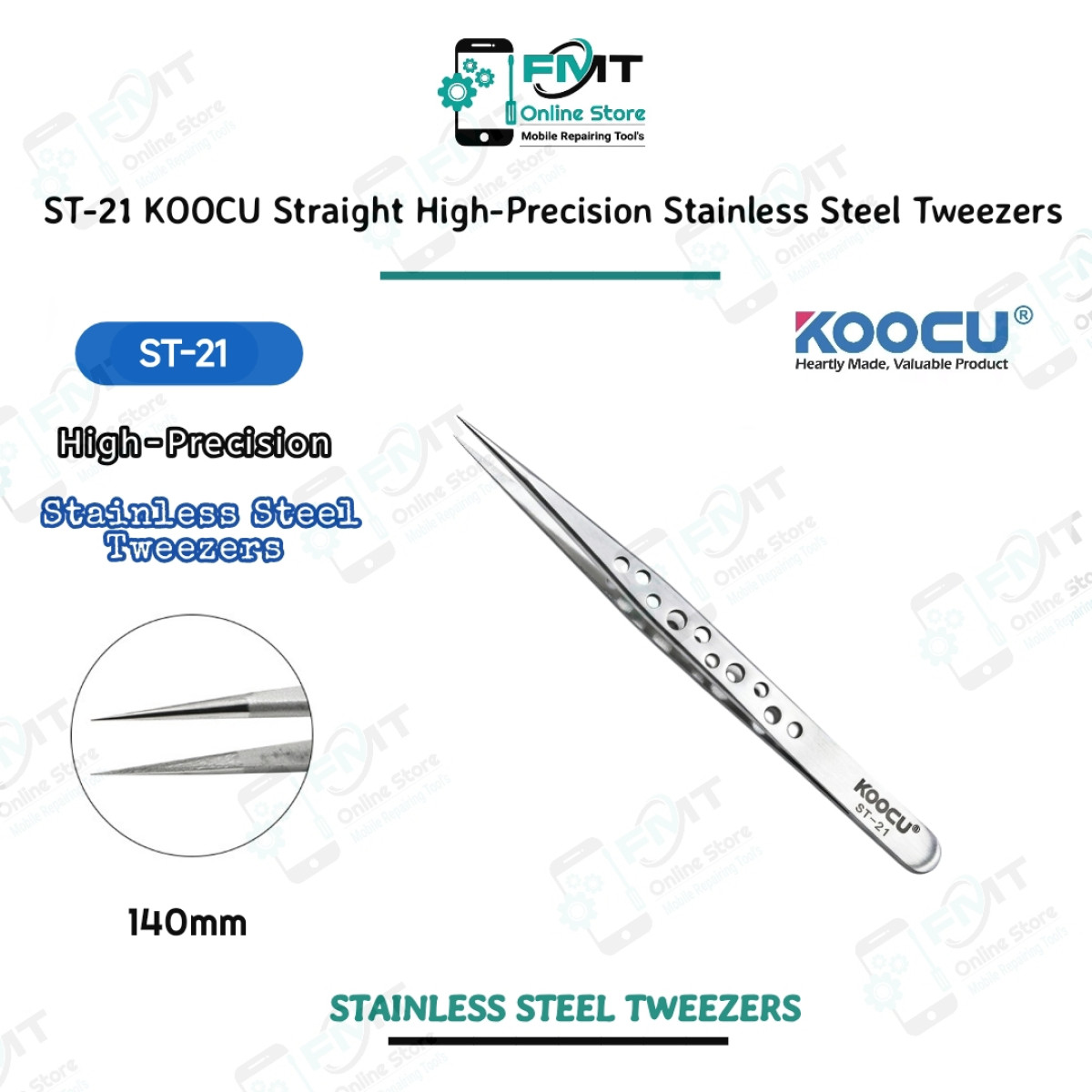 ST-21 KOOCU Straight High-Precision Stainless Steel Tweezers