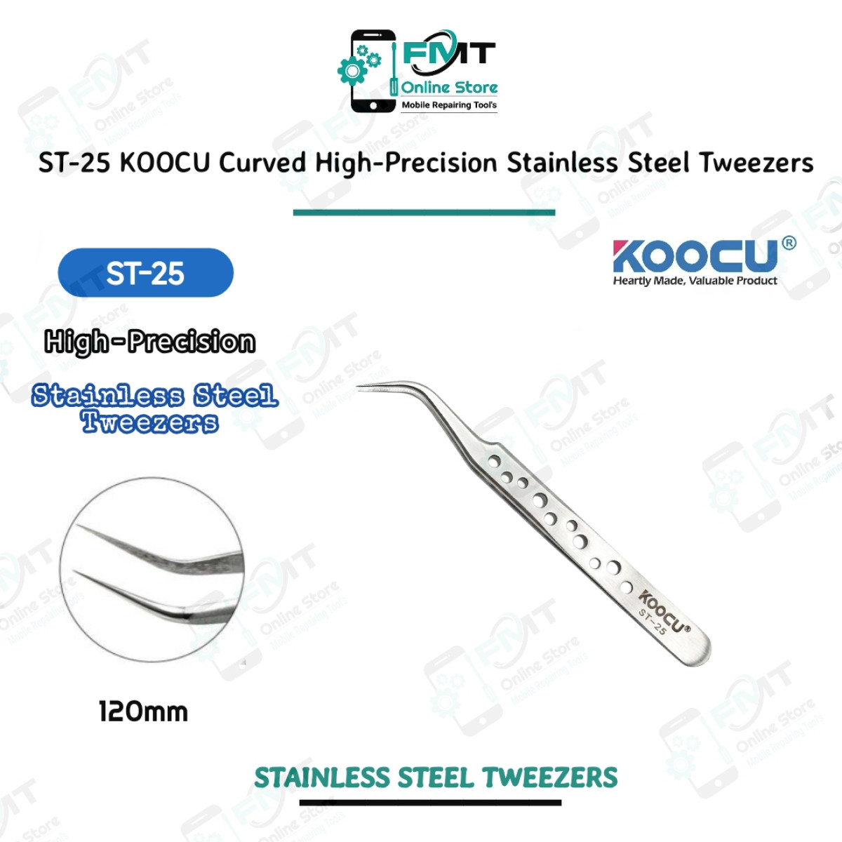 ST-25 KOOCU Curved High-Precision Stainless Steel Tweezers