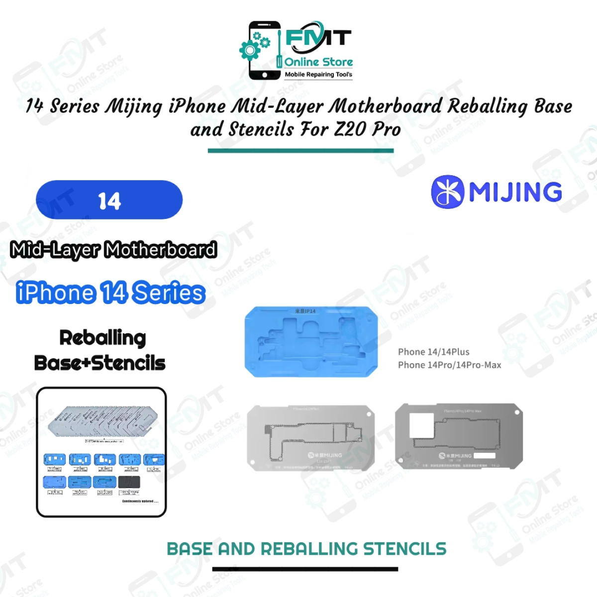 14 Series Mijing iPhone Mid-Layer Motherboard Reballing Base and Stencils For Z20 Pro