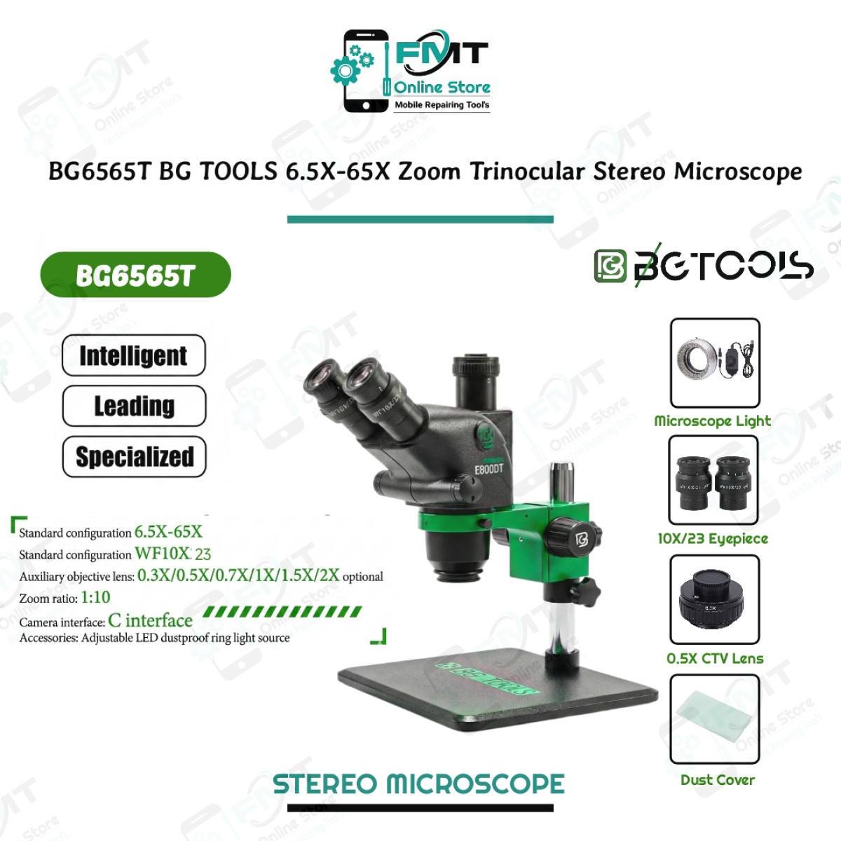 BG6565T BG TOOLS 6.5X-65X Zoom Trinocular Stereo Microscope