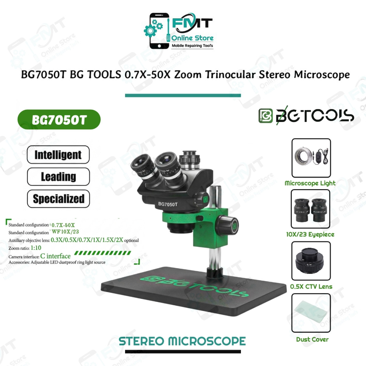 BG7050T BG TOOLS 0.7X-50X Zoom Trinocular Stereo Microscope