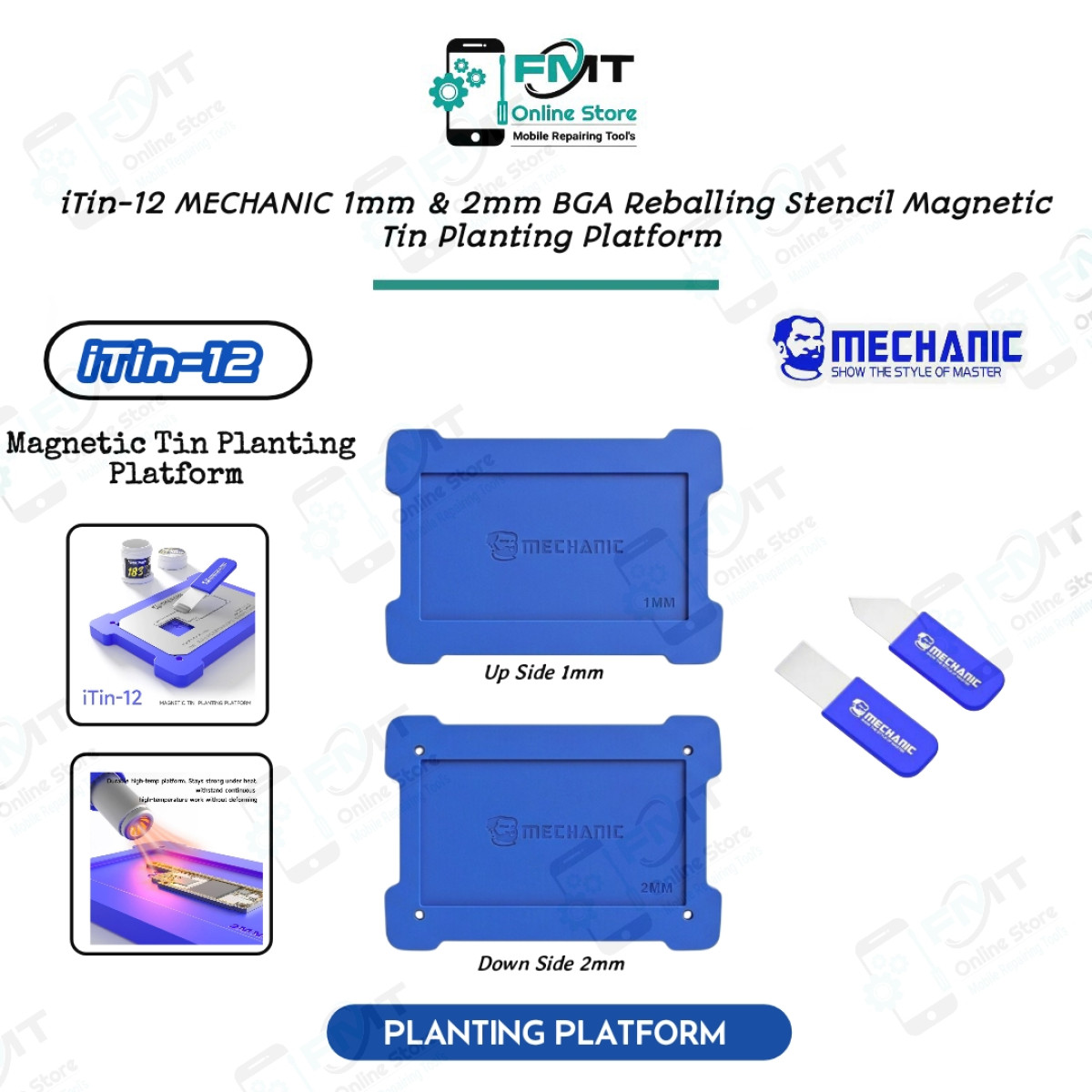 iTin-12 MECHANIC 1mm & 2mm BGA Reballing Stencil Magnetic Tin Planting Platform