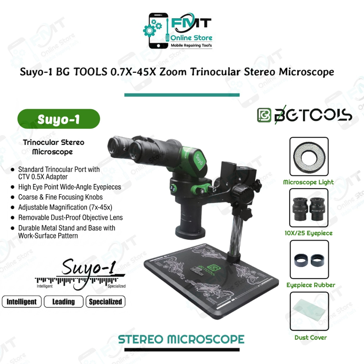 Suyo-1 BG TOOLS 0.7X-45X Zoom Trinocular Stereo Microscope