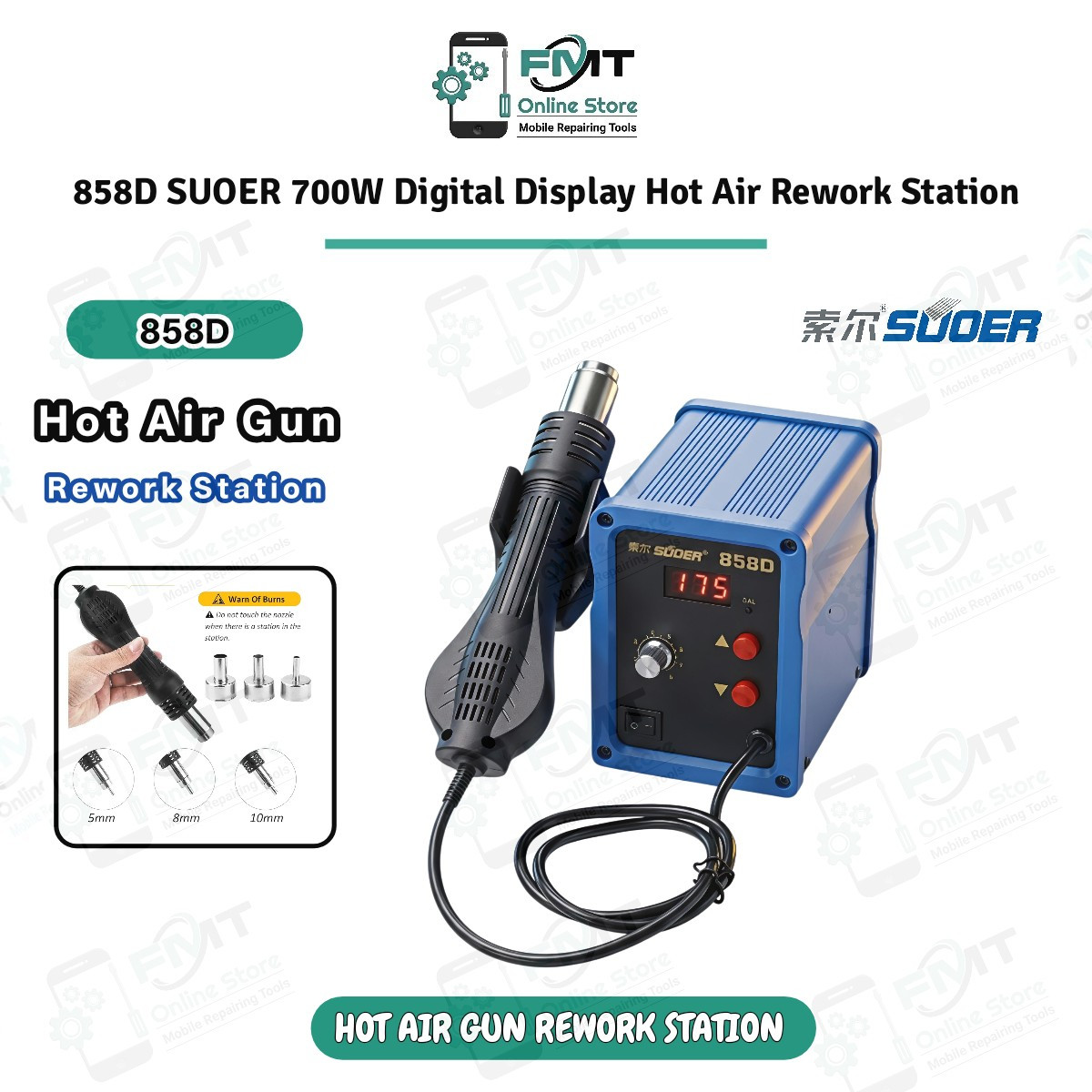 858D SUOER 700W Digital Display Hot Air Rework Station