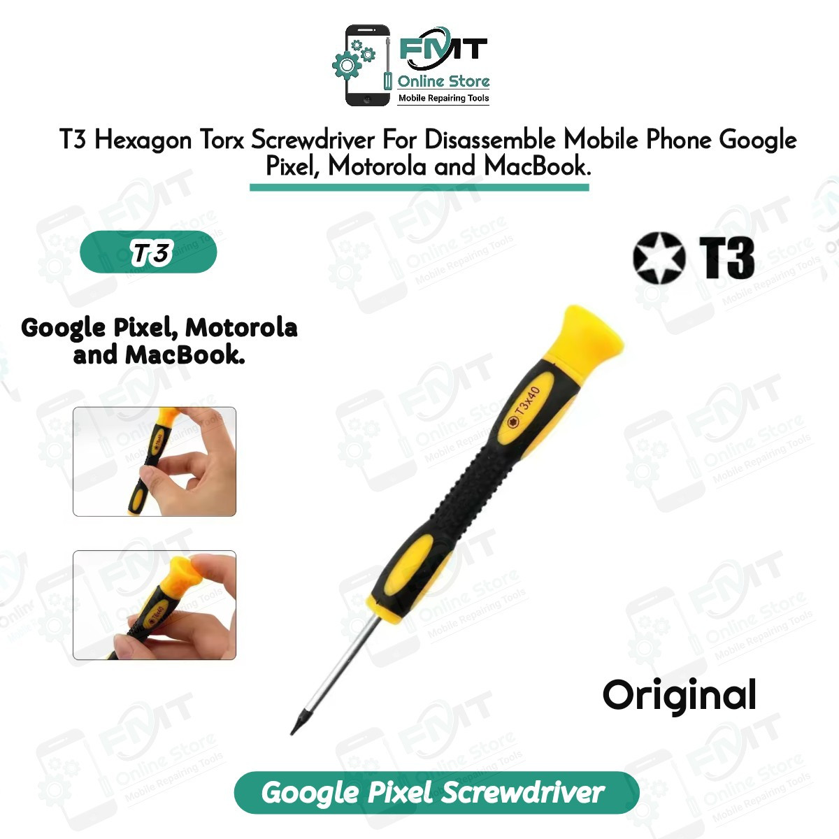 T3 Hexagon Torx Screwdriver For Disassemble Mobile Phone Google Pixel, Motorola and MacBook.