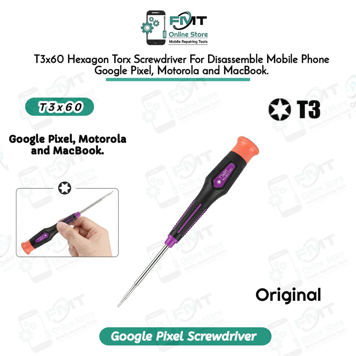 T3x60 Hexagon Torx Screwdriver For Disassemble Mobile Phone Google Pixel, Motorola and MacBook.