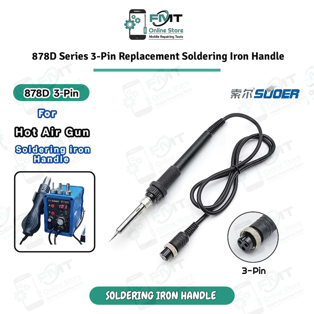 878D Series 3-Pin Replacement Soldering Iron Handle